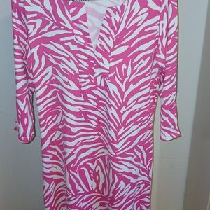 Barbara Gerwit Pink and White Patterned Dress Size Large
